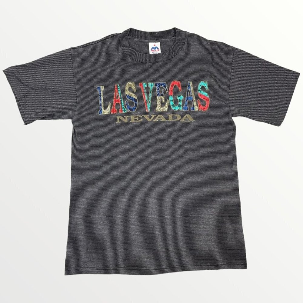 Vintage 90s Single Stitch Las Vegas Nevada Pinstriped Short Sleeve T-Shirt USA